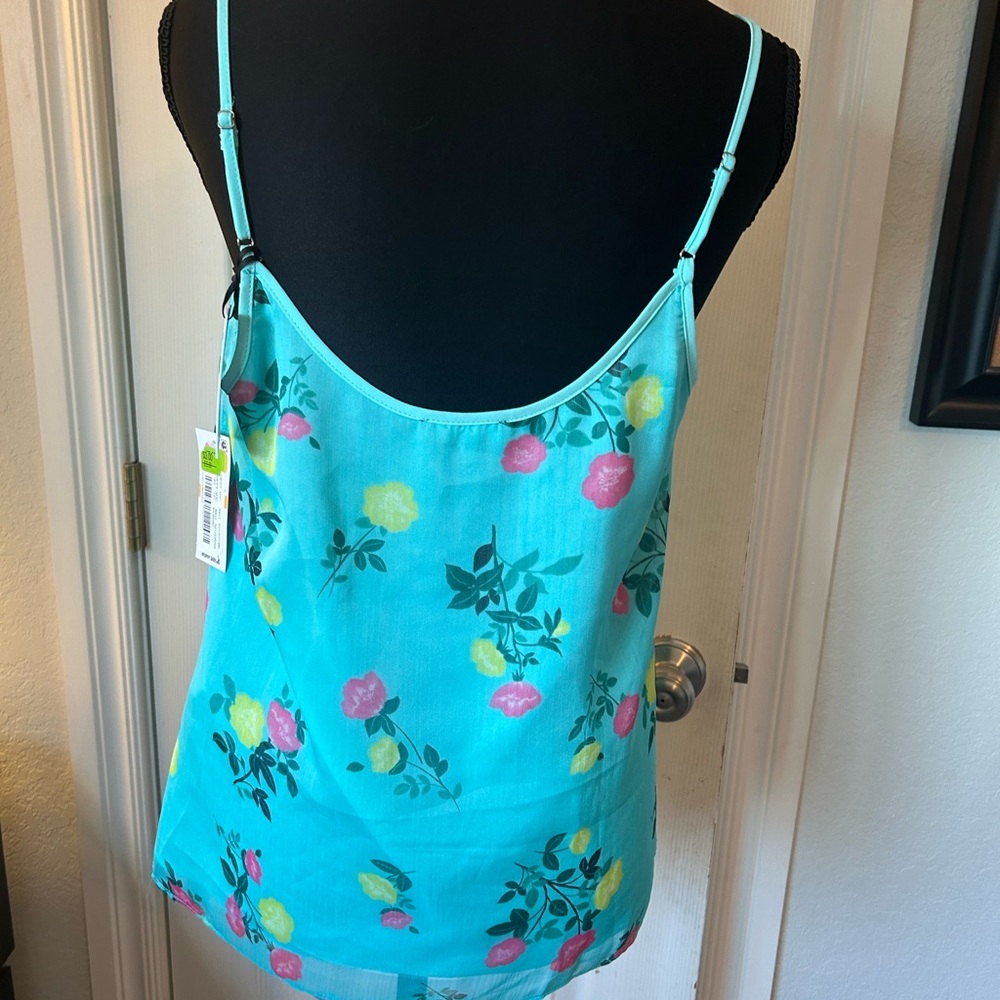 Fairylike Aqua Floral Chiffon Camisole Tank Top, Spaghetti Straps, Femenine - Picture 5 of 8
